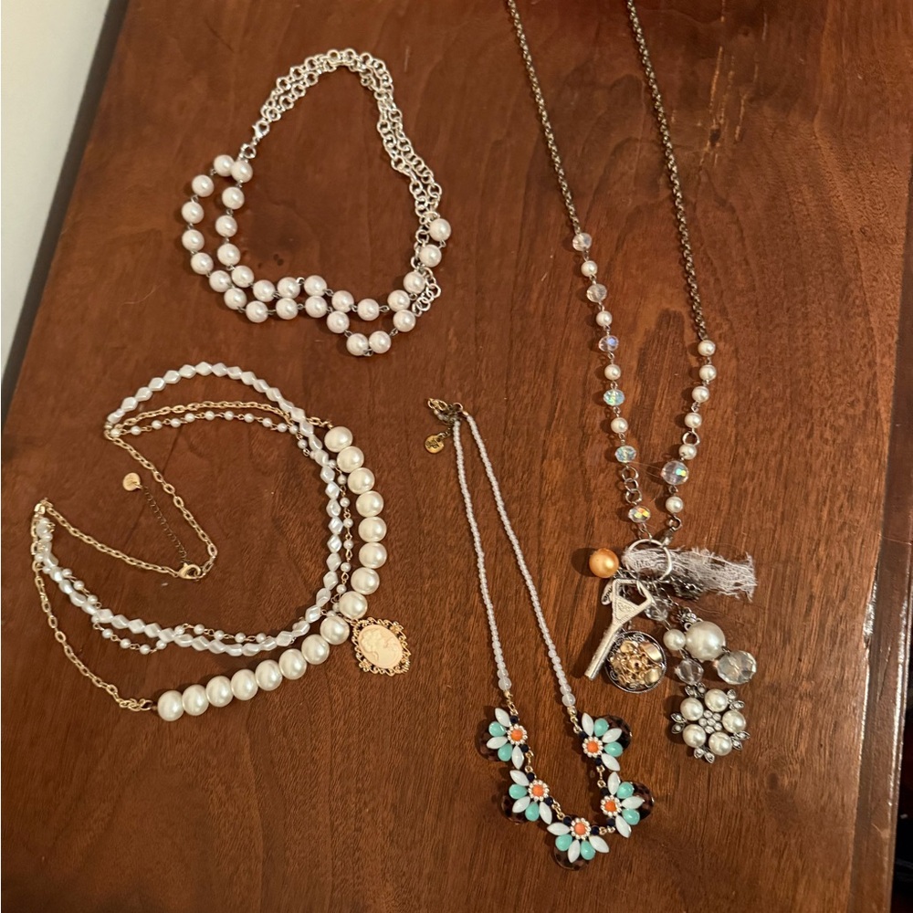 Plunder Design Necklace Bundle  Gold Necklace Set 4 pieces Pearls Cameo